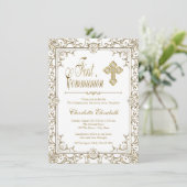 白と金の初めての聖体拝領の招待状 招待状 (スタンド正面)