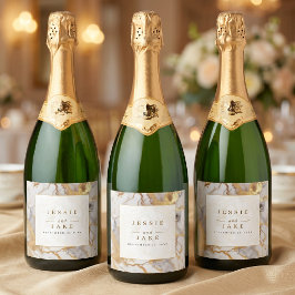 白と金の大理石の結婚式ウェルカムサイン スパークリングワインラベル