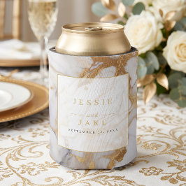 白と金の大理石の結婚式ウェルカムサイン 缶クーラー