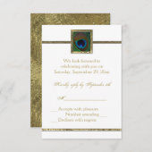 白と金の孔雀の羽根の出欠確認カード 出欠カード (正面/裏面)