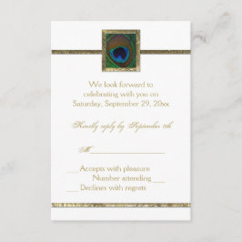 白と金の孔雀の羽根の出欠確認カード 出欠カード