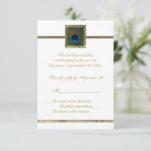 白と金の孔雀の羽根の出欠確認カード 出欠カード (スタンド正面)