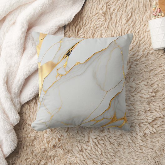 白と金の箔の大理石瑪瑙 クッション (ブランケット)