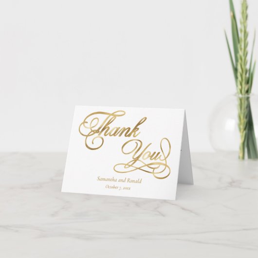 白と金の箔押しカリグラフィーが華やかなフォーマルな御礼状 サンキューカード (正面)