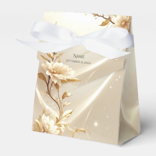 白と金の花のギフトボックス フェイバーボックス (正面サイド)