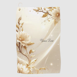 白と金の花のゴルフタオル ゴルフタオル