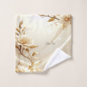 白と金の花のタオルセット バスタオルセット (ウォッシュタオル)