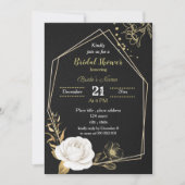 白と金の花のブラック ブライダル シャワー招待状 招待状 (正面)