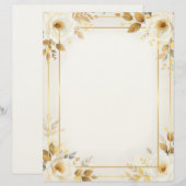 白と金の花の二重フレーム文具 レターヘッド (正面/裏面)