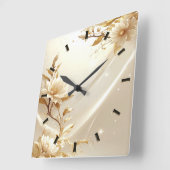 白と金の花の壁掛け時計 スクエア壁時計 (傾斜)