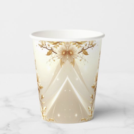 白と金の花の紙コップ 紙コップ (裏面)