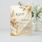 白と金の花のRSVPカード 出欠カード (スタンド正面)