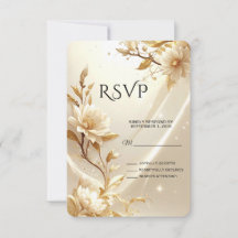 白と金の花のRSVPカード