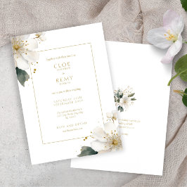 白と金の花模様の水彩画ウェディング　イン 招待状