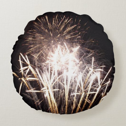 白と金の花火 パトリオティックな祝祭 ラウンドクッション (正面)