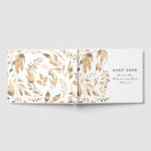 白と金の葉のエレガントな秋のウェディング ゲストブック (全面)