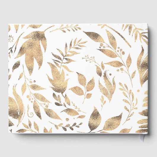 白と金の葉のエレガントな秋のウェディング ゲストブック (裏面)