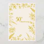 白と金の野生の花のアニバーサリー 箔招待状 (裏面)