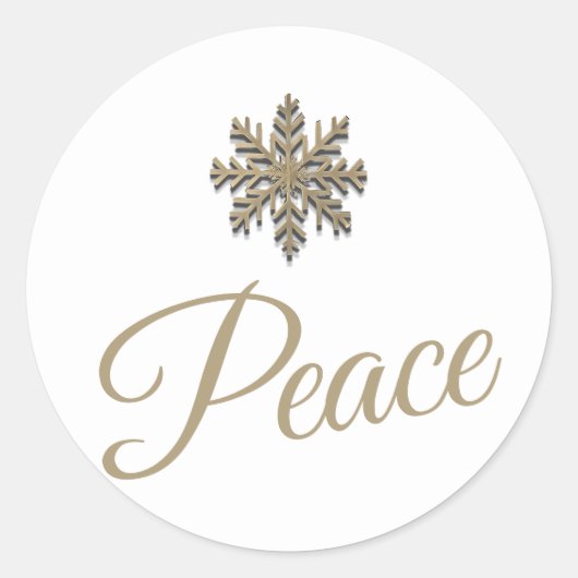 白と金の雪の結晶ステッカー | ピース ラウンドシール (正面)