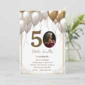 白と金の風船 50歳の誕生日パーティー 招待状 (スタンド正面)