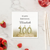 白と金の100歳の誕生日ナプキン スタンダードカクテルナプキン (インサイチュ)