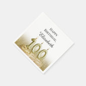 白と金の100歳の誕生日ナプキン スタンダードカクテルナプキン (角)