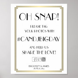 白と金ゴールドのアールデコギャツビーのハッシュタグサイン8x10 ポスター