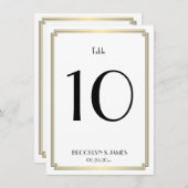 白と金ゴールドのアールデコ結婚のテーブル番号 招待状 (正面/裏面)