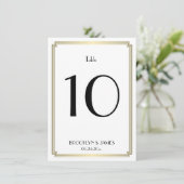 白と金ゴールドのアールデコ結婚のテーブル番号 招待状 (スタンド正面)