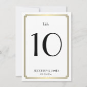 白と金ゴールドのアールデコ結婚のテーブル番号 招待状 (裏面)