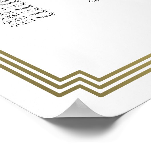 白と金ゴールドのアールデコ結婚の座席表 ポスター (角)