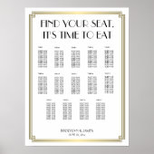 白と金ゴールドのアールデコ結婚の座席表 ポスター (正面)
