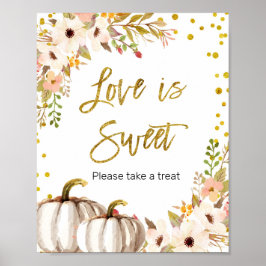 白と金ゴールドのカボチャの愛は甘いサイン ポスター