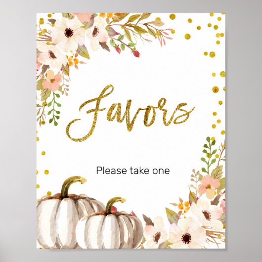 白と金ゴールドのカボチャの水の色の好意サイン ポスター (正面)