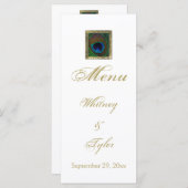 白と金ゴールドのクジャクの羽毛メニューカード メニュー (正面/裏面)