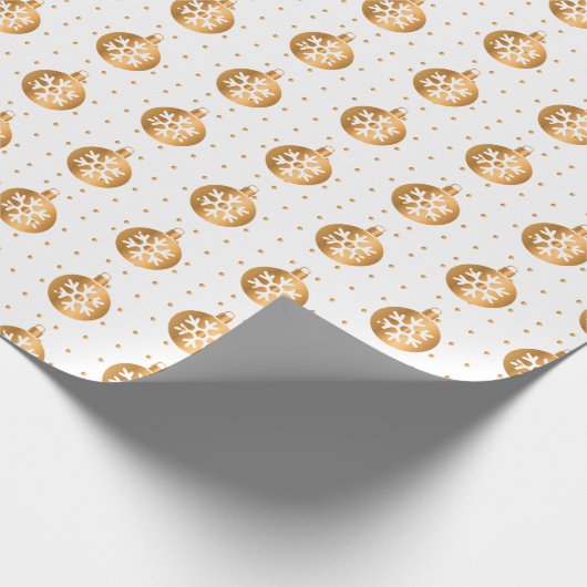 白と金ゴールドのクリスマスオーナメント ラッピングペーパー (角)