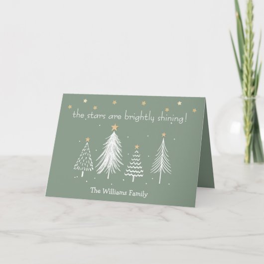 白と金ゴールドのクリスマス（家族の名前は緑） シーズンカード (正面)