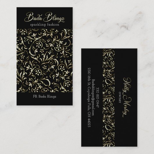 白と金ゴールドのグリッターのマスク 名刺 (正面/裏面)