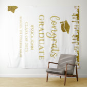 白と金ゴールドのグリッターの卒業写真の背景 タペストリー (インサイチュ(横))