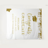 白と金ゴールドのグリッターの卒業写真の背景 タペストリー (正面(横))