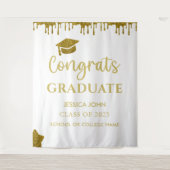 白と金ゴールドのグリッターの卒業写真の背景 タペストリー (正面)