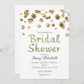 白と金ゴールドのグリッターブライダルシャワー招待 招待状 (正面/裏面)