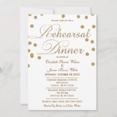 白と金ゴールドのグリッターリハーサルのディナー招待状 招待状 (正面)