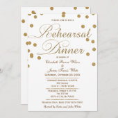 白と金ゴールドのグリッターリハーサルのディナー招待状 招待状 (正面/裏面)