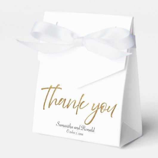 白と金ゴールドのグリッター結婚の フェイバーボックス (正面サイド)