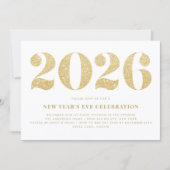 白と金ゴールドのグリッター2024年新年のイブパーティー 招待状 (正面)
