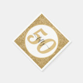 白と金ゴールドのグリッター50 50年50誕生日 スタンダードカクテルナプキン (角)