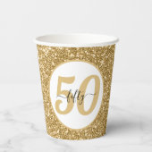 白と金ゴールドのグリッター50 50年50誕生日 紙コップ (裏面)