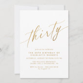 白と金ゴールドのスクリプト |シンプル30エレガント歳の誕生日 招待状 (正面)