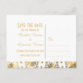 白と金ゴールドのダマスクの日付を保存 案内ポストカード (裏面)